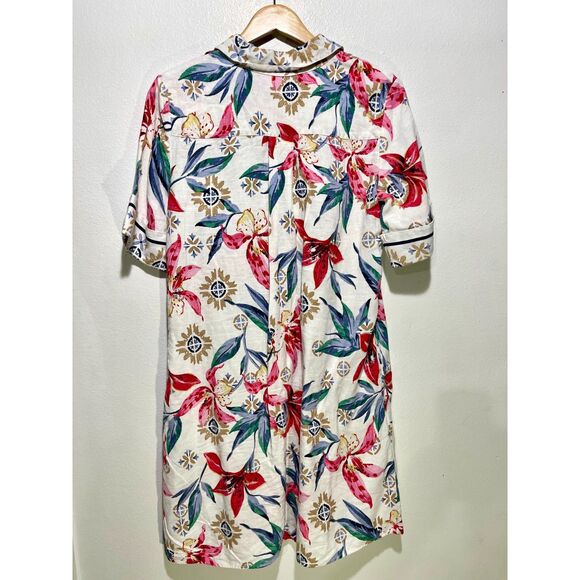 Style & co linen shirt dress pocket tropical floral beach summer resort women 10 - Picture 2 of 6